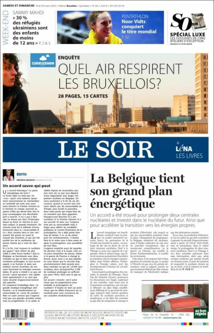 Portada de Le Soir (B&eacute;lgica)