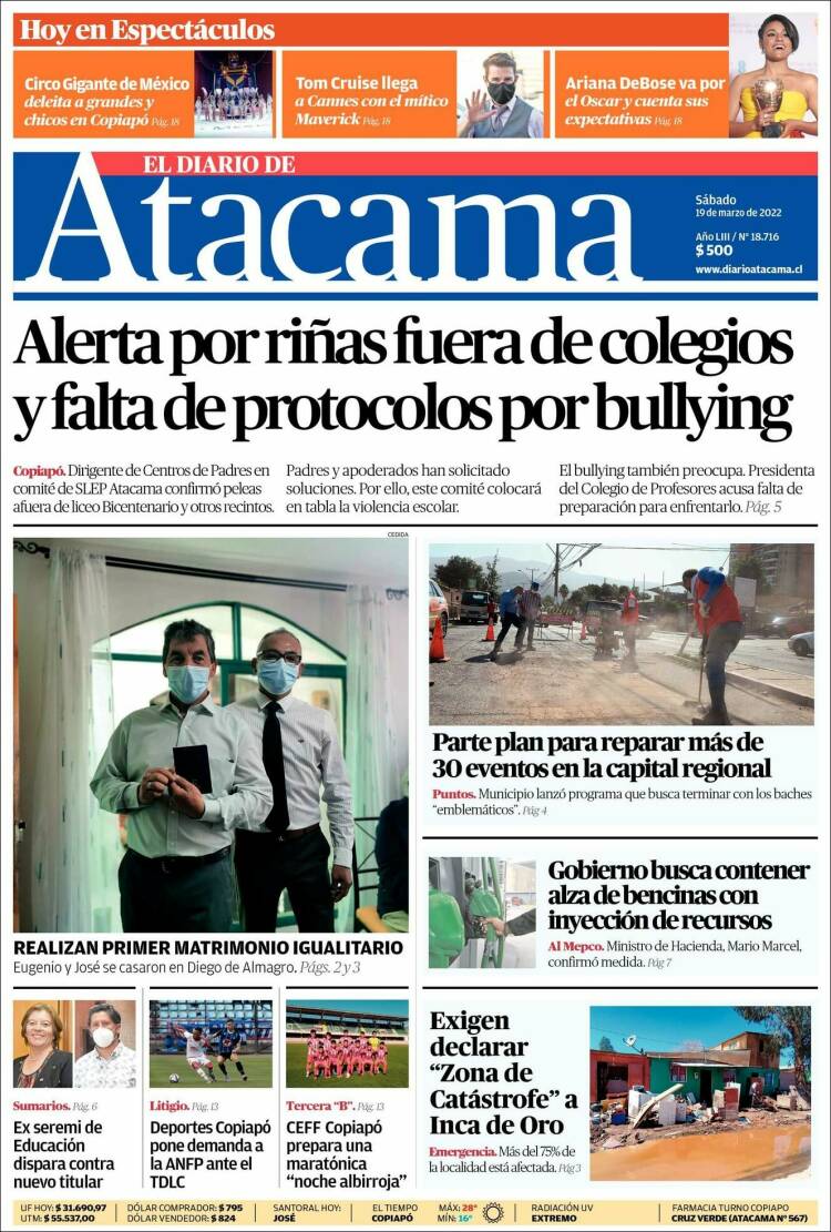 Portada de Diario de Atacama (Chile)