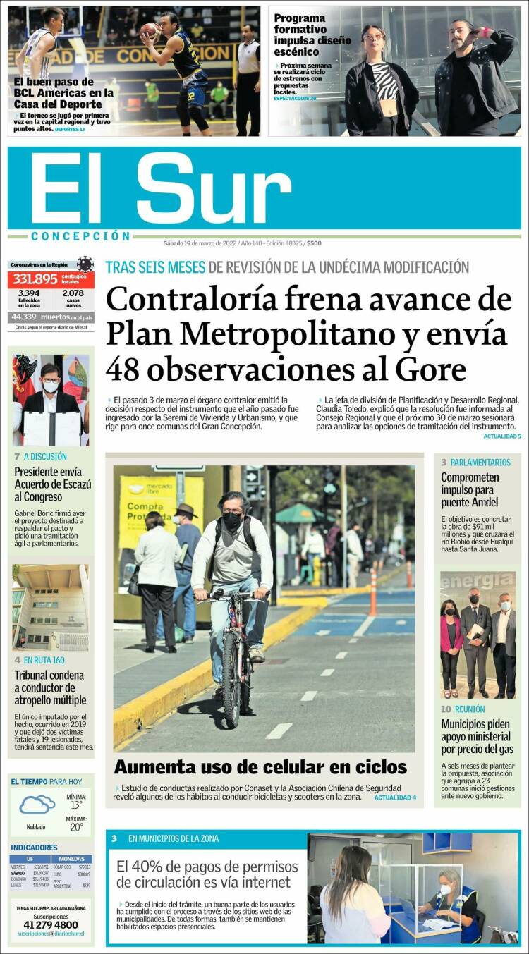 Portada de El Sur (Chile)