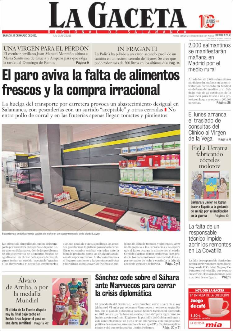 Portada de La Gaceta de Salamanca (Espa&ntilde;a)