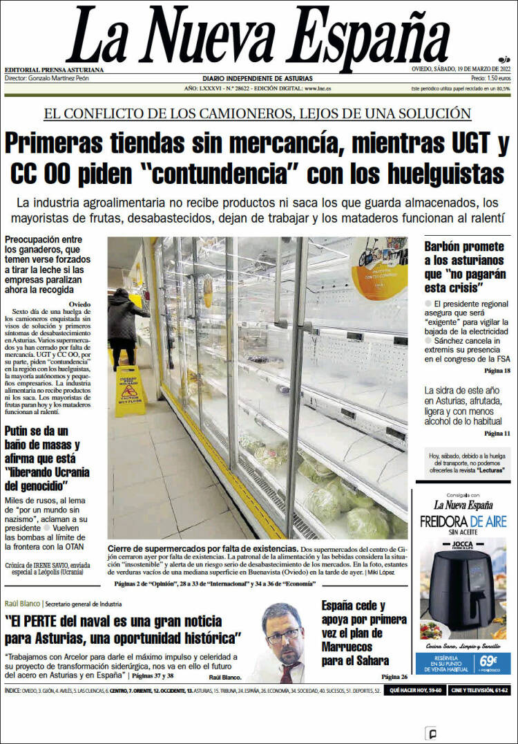 Portada de La Nueva España (Espa&ntilde;a)