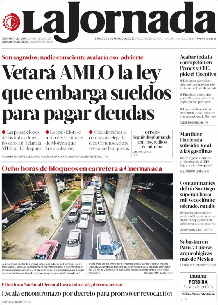 Portada de La Jornada (M&eacute;xico)