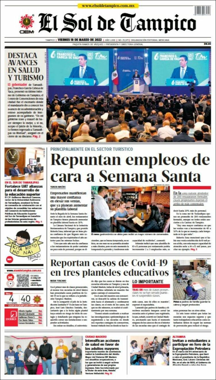 Portada de El Sol de Tampico (M&eacute;xico)