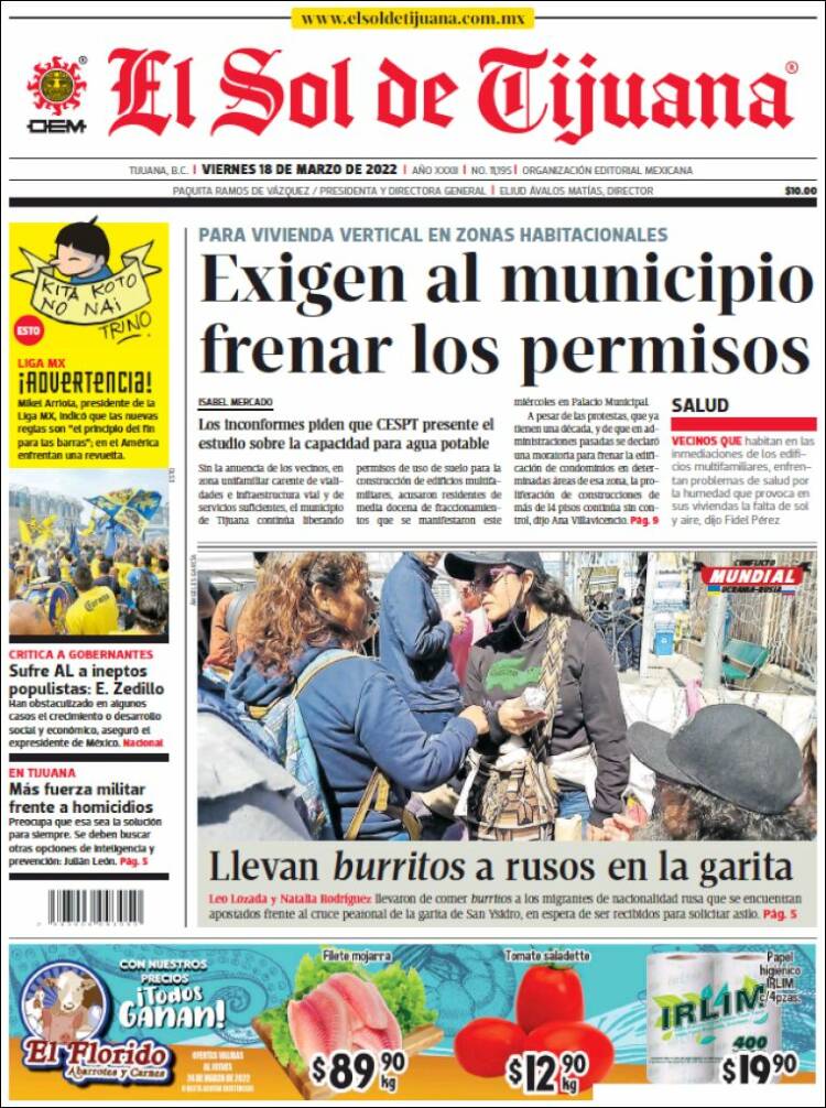 Portada de El Sol de Tijuana (M&eacute;xico)