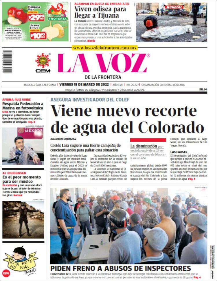 Portada de La Voz de la Frontera (M&eacute;xico)