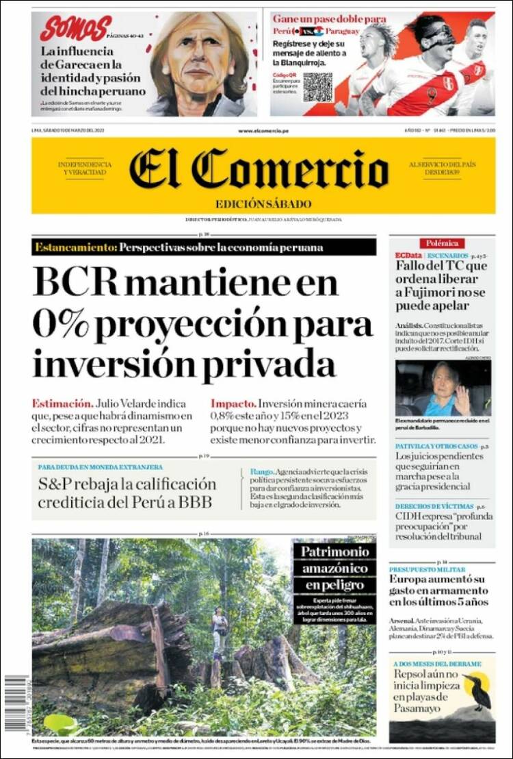 Portada de El Comercio (Per&uacute;)
