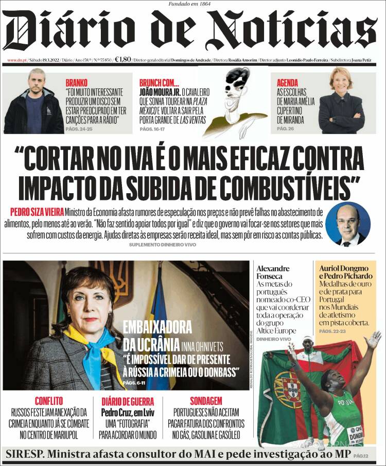 Portada de Diário de Noticias (Portugal)