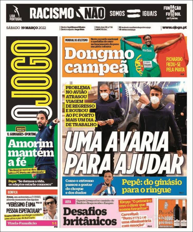 Portada de O Jogo (Portugal)