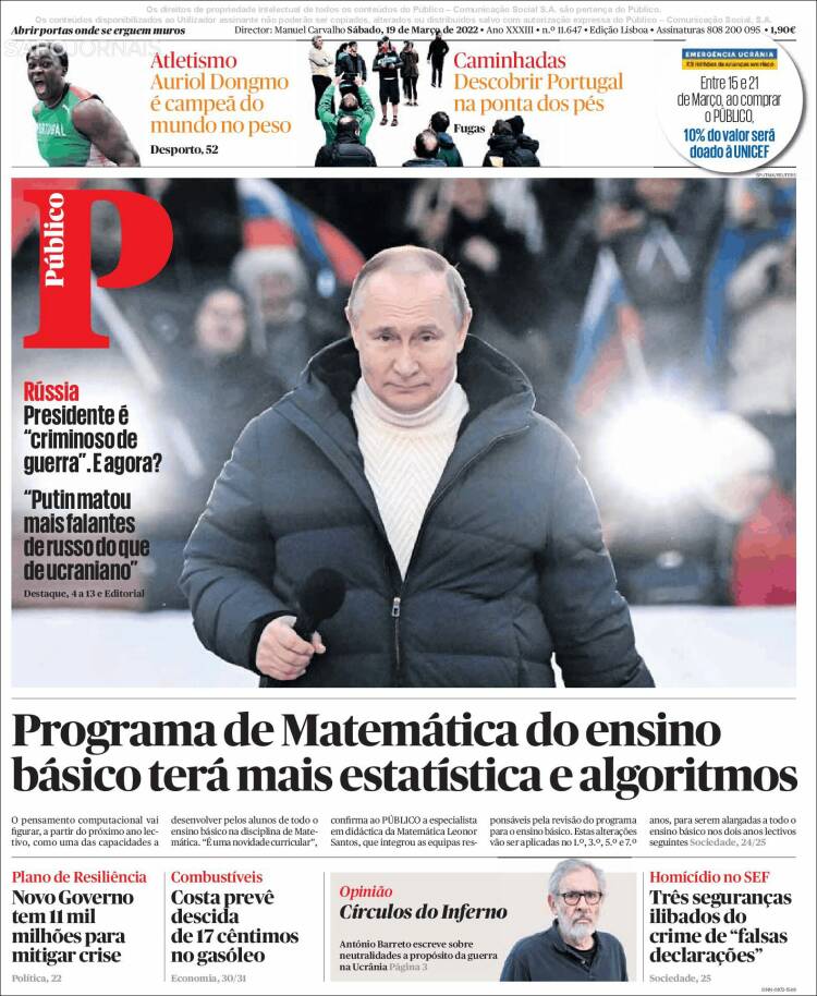 Portada de Público (Portugal)