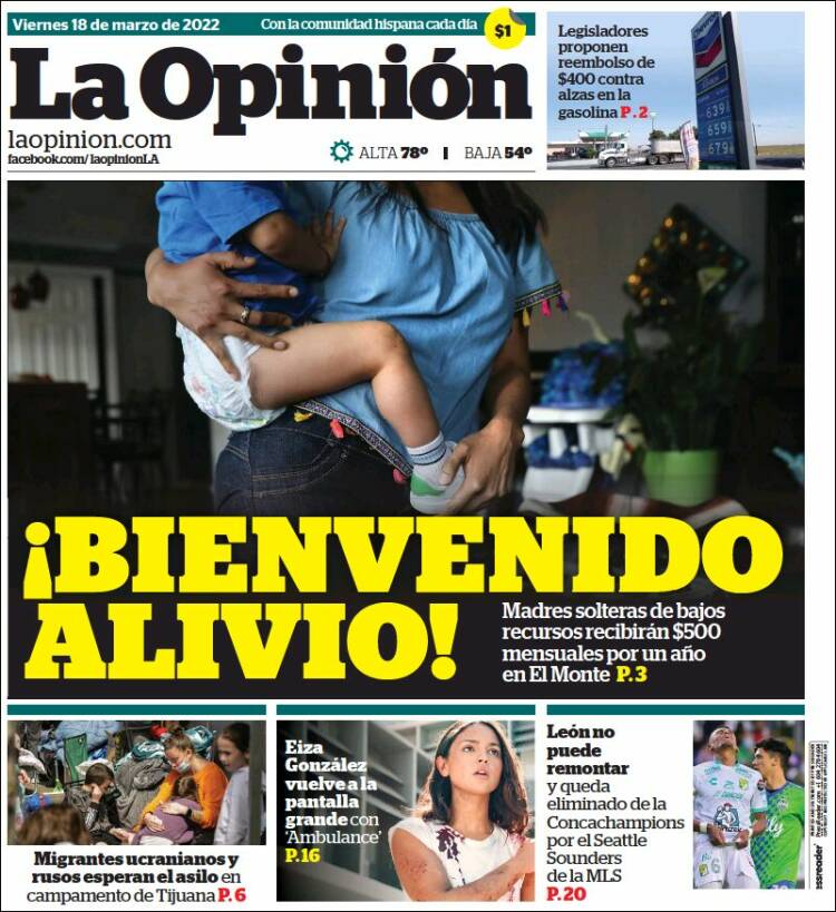 Portada de La Opinión (USA)