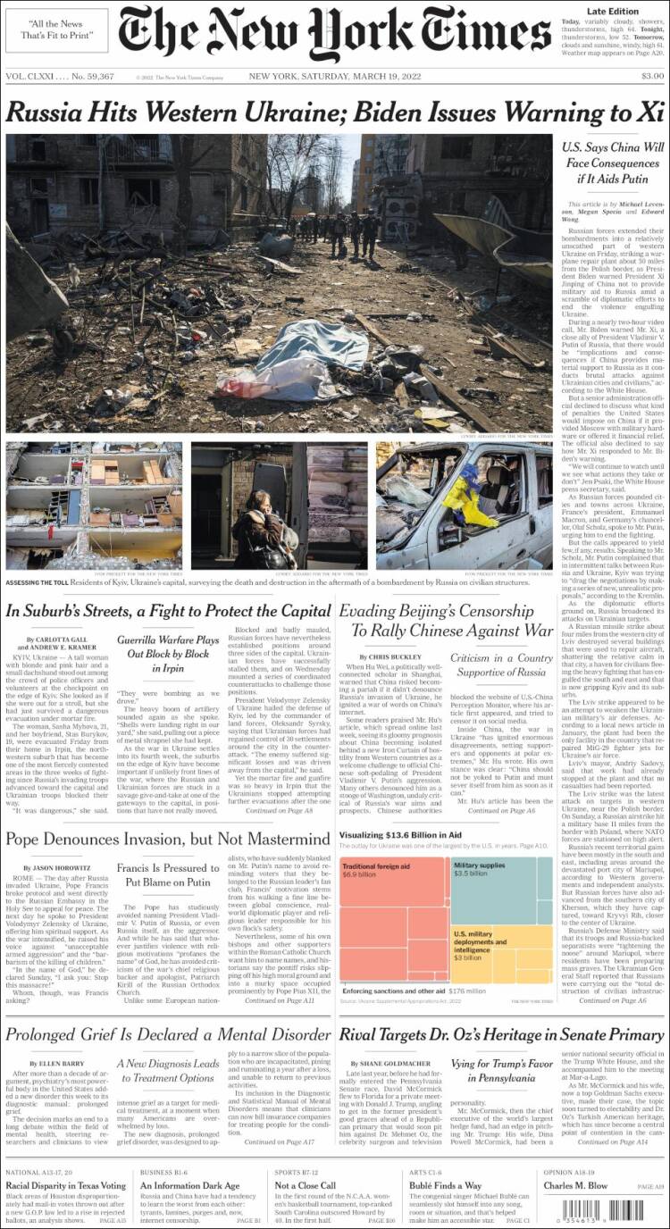 Portada de New York Times (USA)