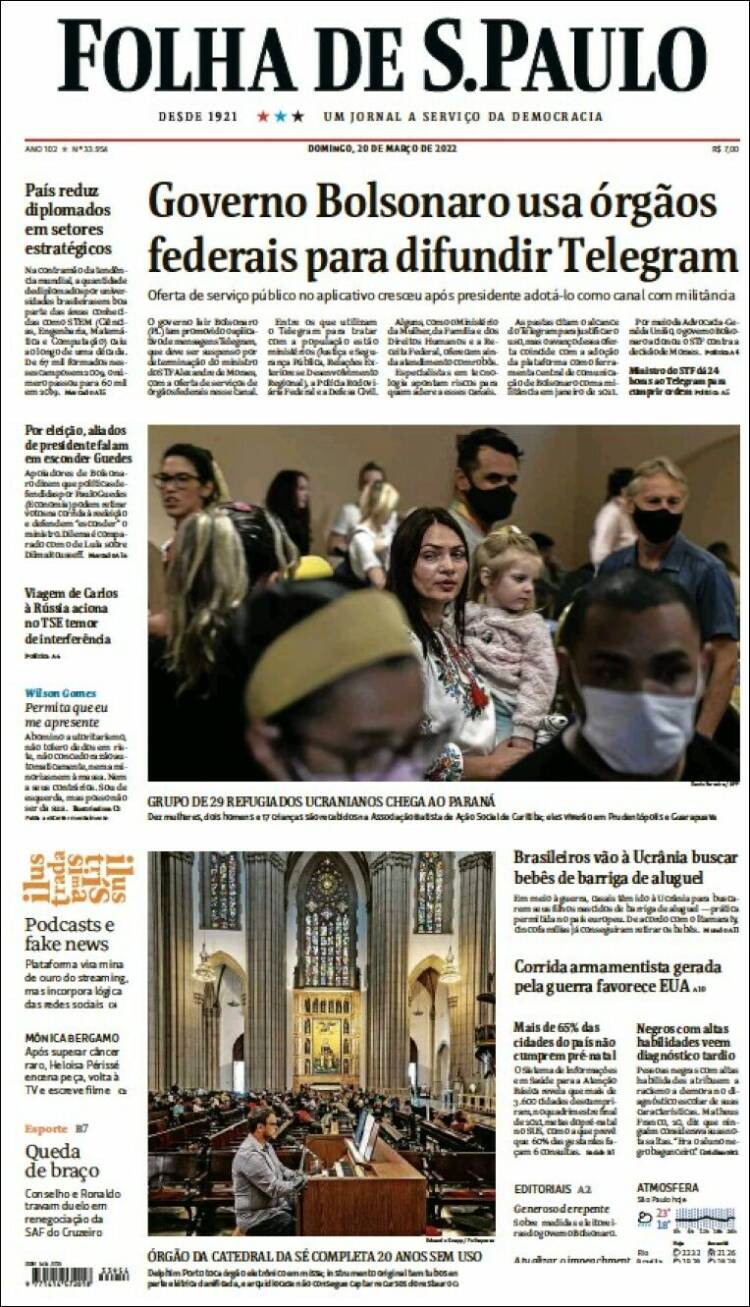 Portada de Folha de São Paulo (Brasil)