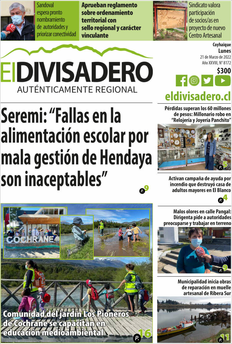 Portada de Diario El Divisadero (Chile)