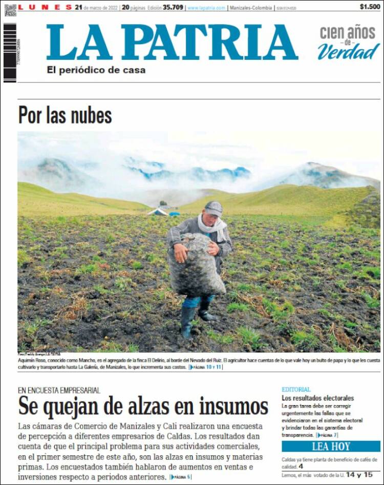Portada de La Patria (Colombia)