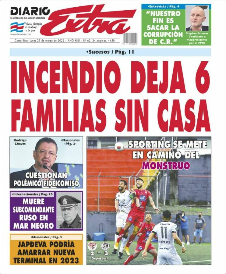 Portada de Diario Extra (Costa Rica)
