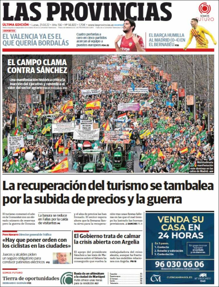 Portada de Las Provincias (Espa&ntilde;a)