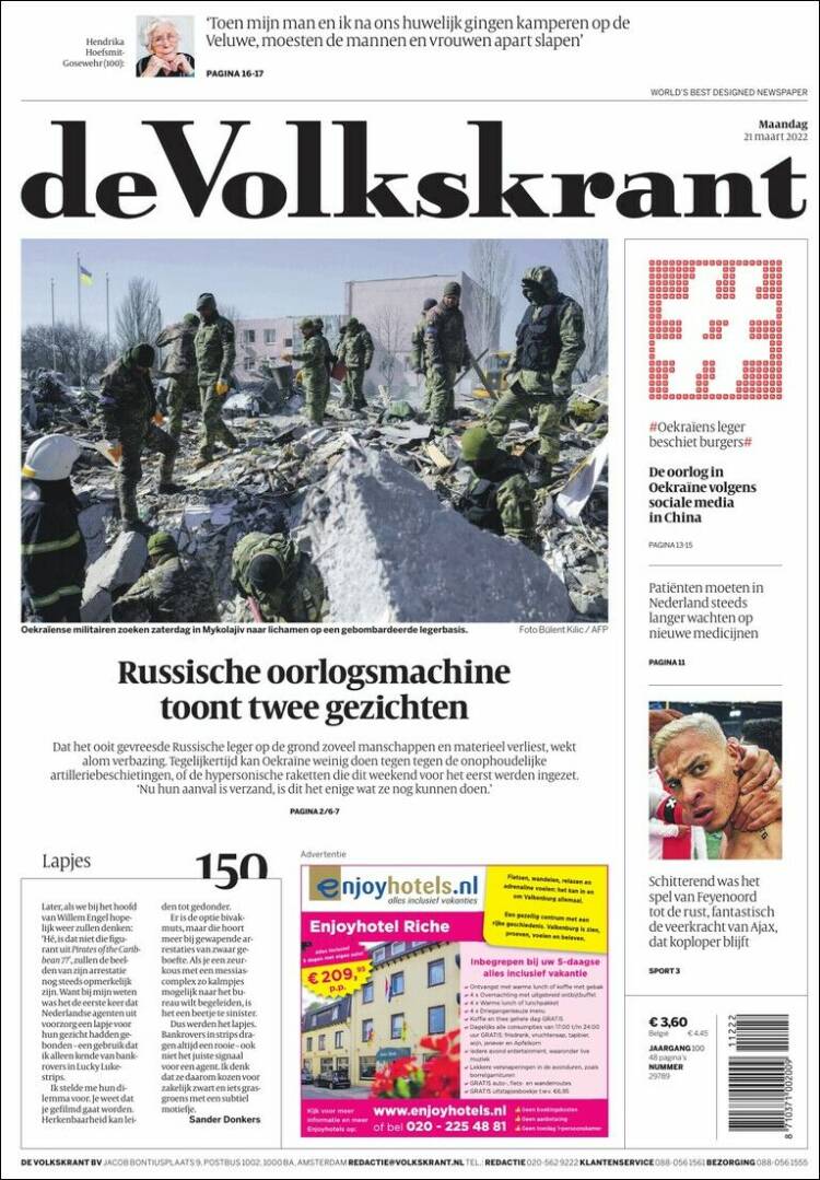 Portada de De Volkskrant (Pa&iacute;ses Bajos)