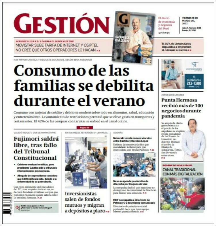 Portada de Diario Gestión (Perú)