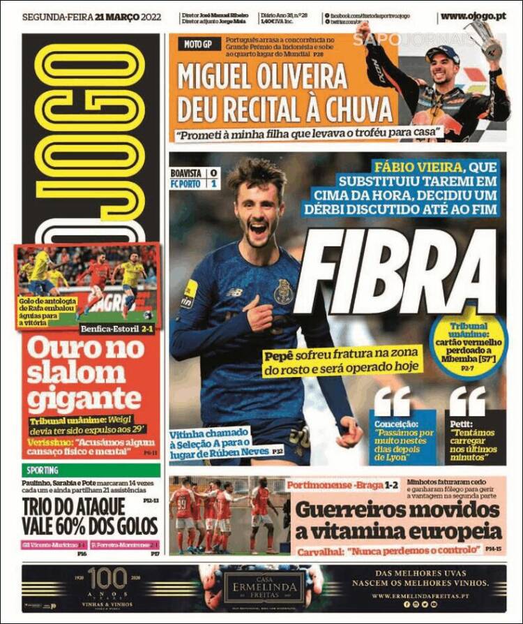 Portada de O Jogo (Portugal)