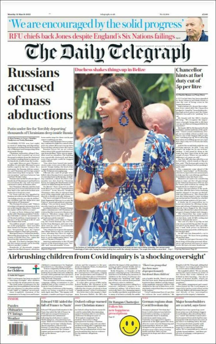 Portada de Daily Telegraph (Reino Unido)