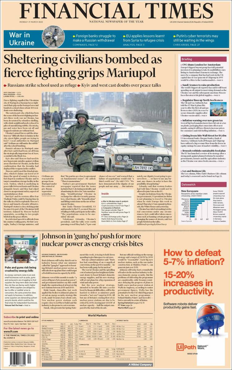 Portada de Financial Times (Reino Unido)