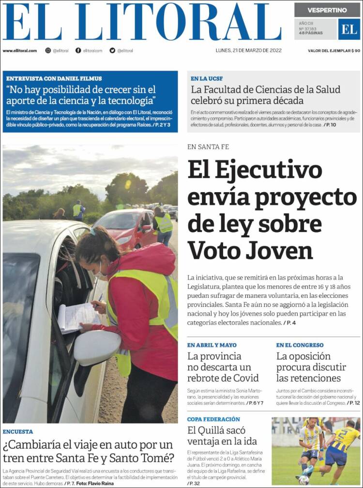 Portada de Diario El Litoral (Argentina)