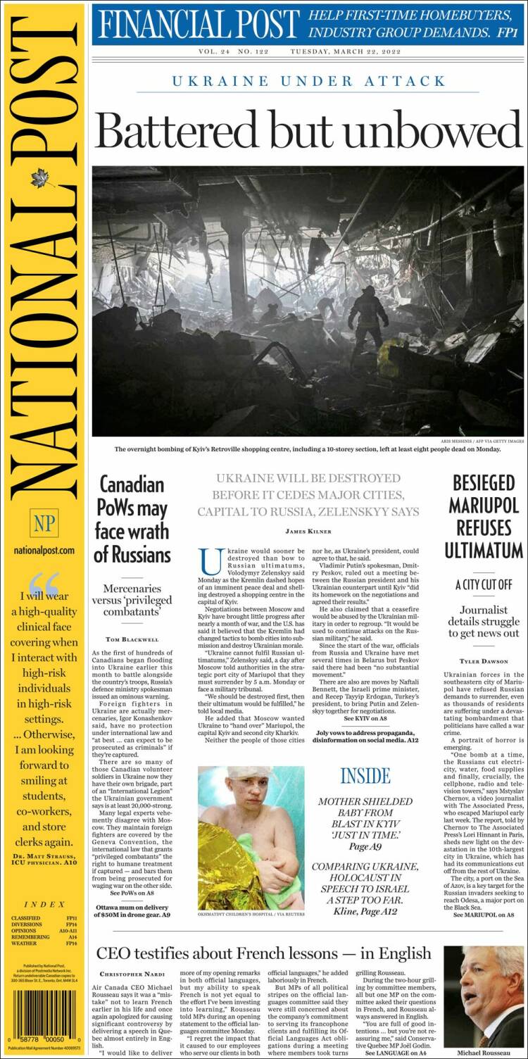 Portada de The National Post (Canada)