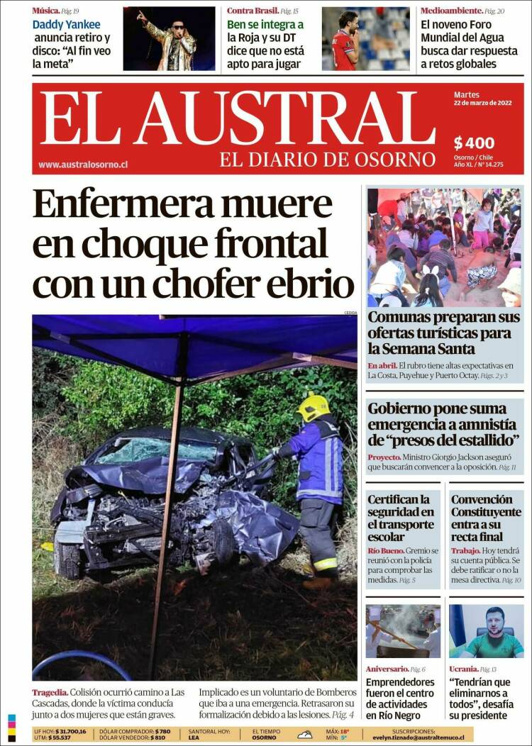 Portada de El Austral de Osorno (Chile)