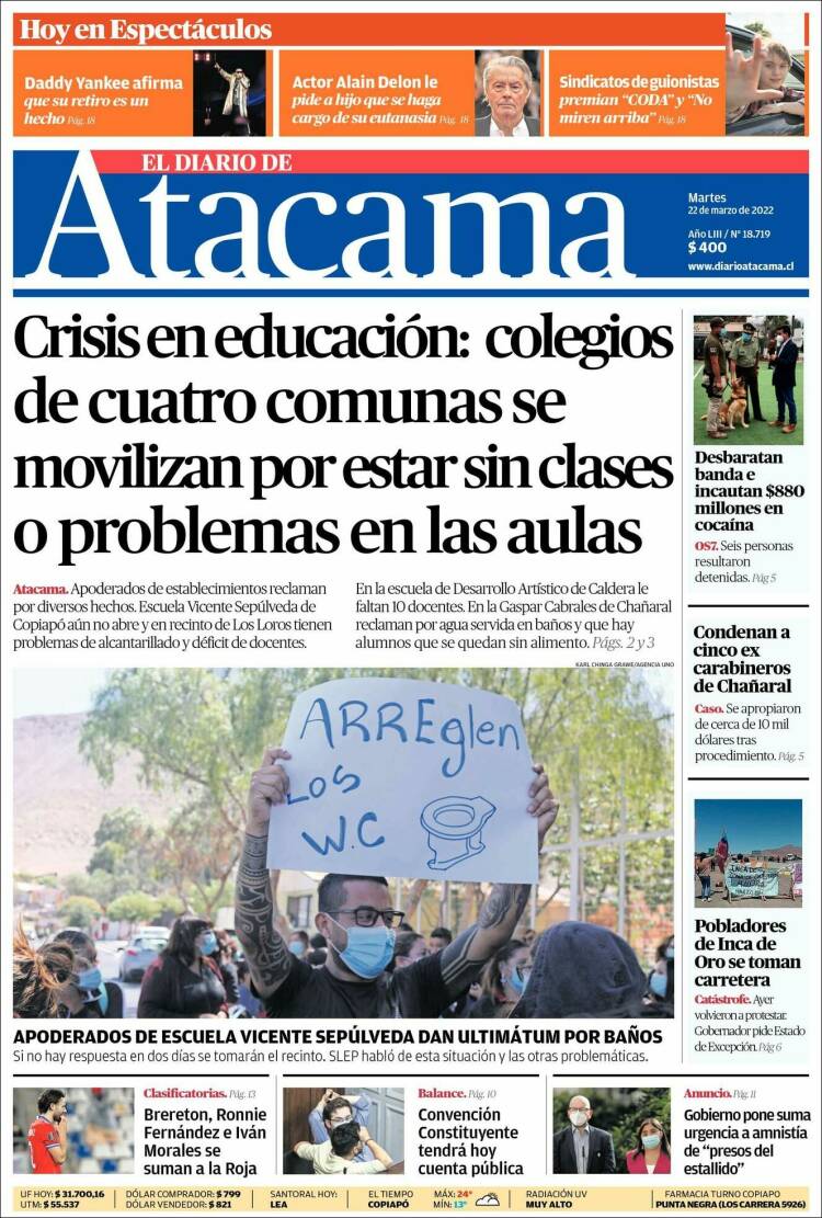 Portada de Diario de Atacama (Chile)