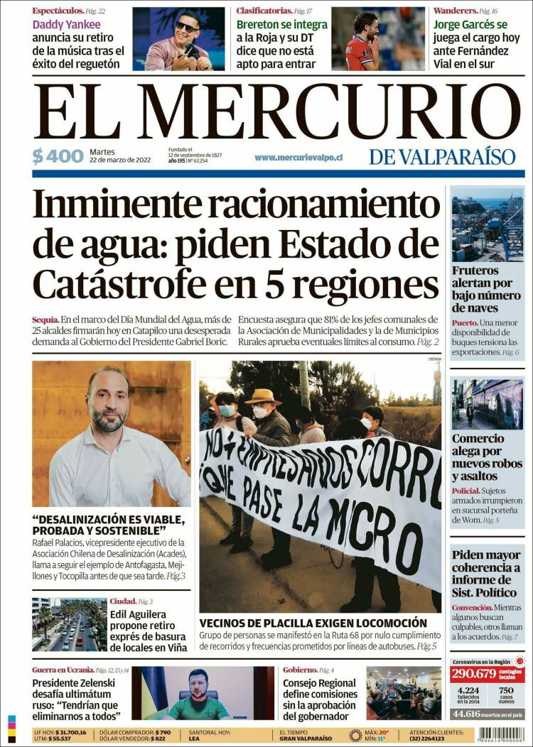 Portada de Mercurio de Valparaiso (Chile)