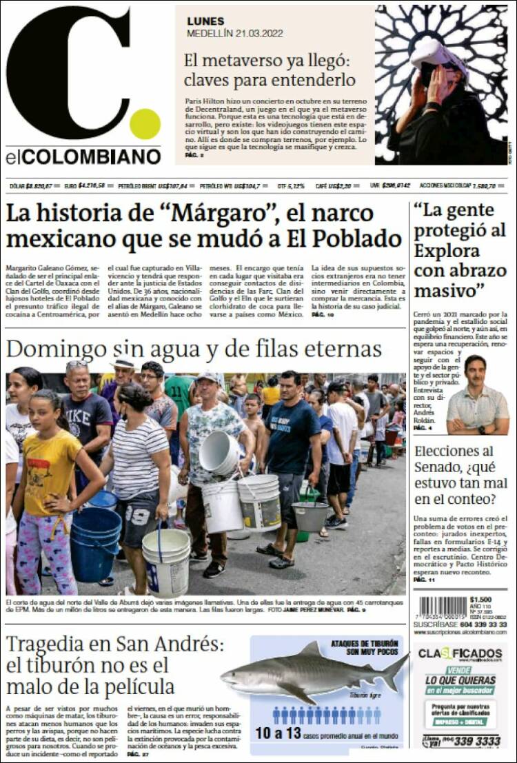 Portada de El Colombiano (Colombia)