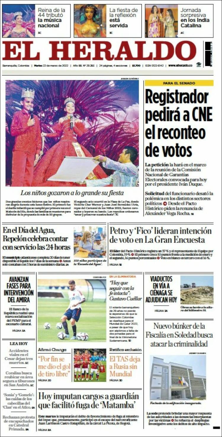 Portada de El Heraldo (Colombia)