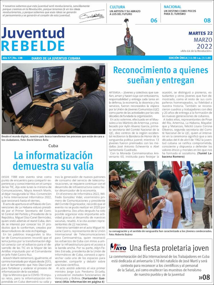 Portada de Juventud Rebelde (Cuba)