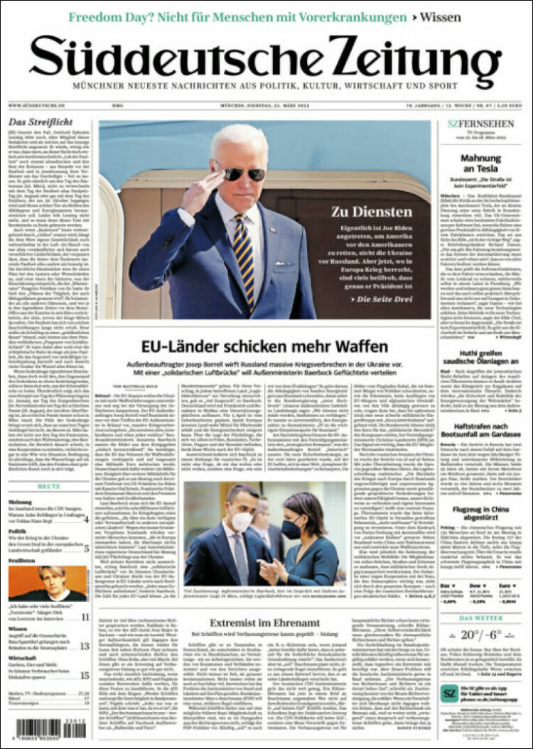 Portada de Sueddeutsche (Alemania)