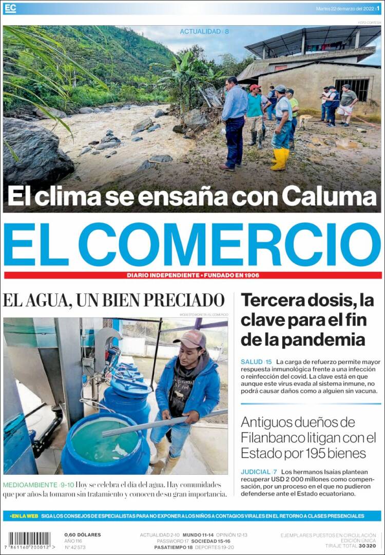 Portada de El Comercio (Ecuador)