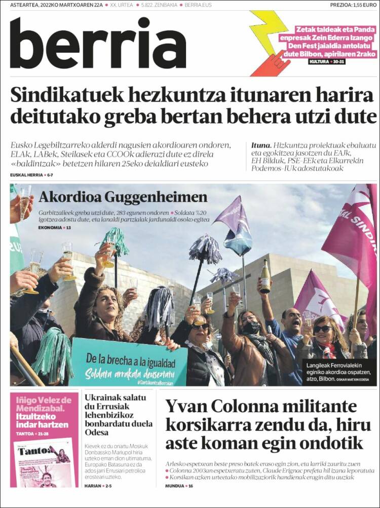 Portada de Berria (España)