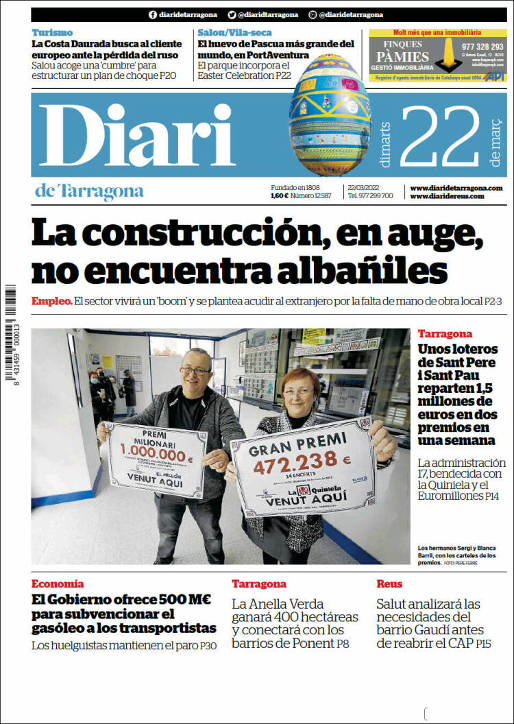 Portada de Diari de Tarragona (España)