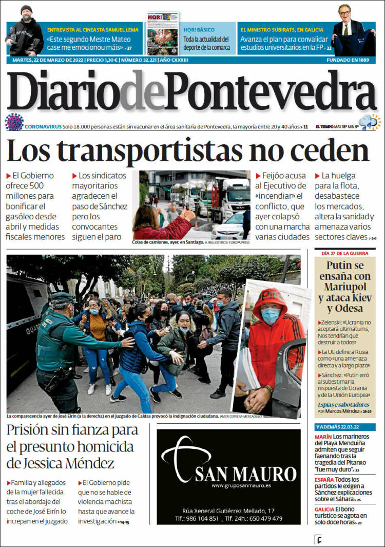 Portada de Diario de Pontevedra (España)