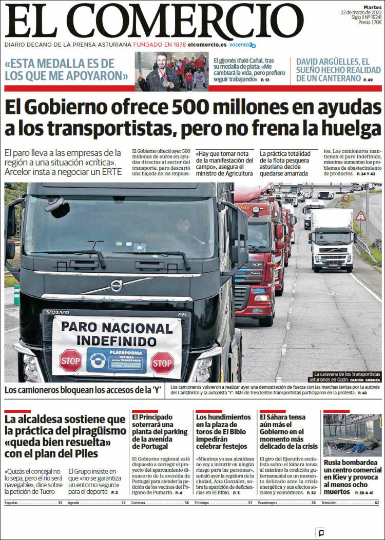 Portada de El Comercio - Gijón (España)