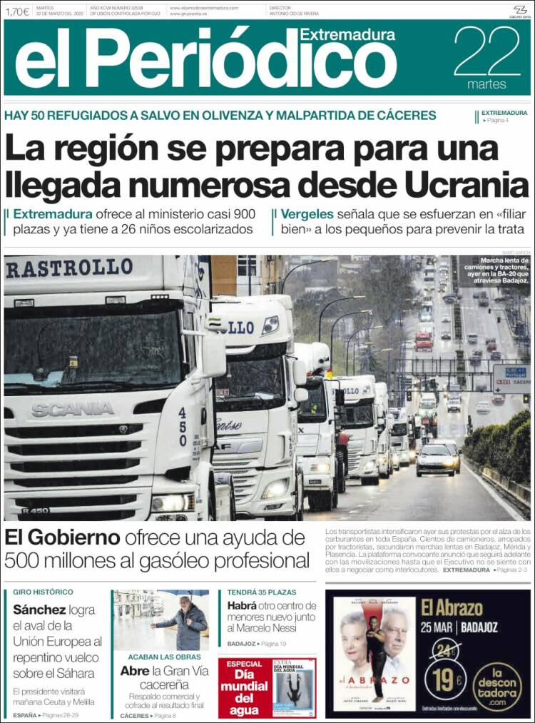 Portada de El Periódico de Extremadura (España)