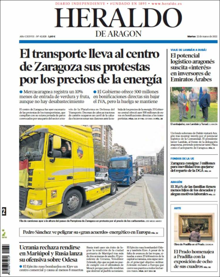 Portada de Heraldo de Aragón (España)