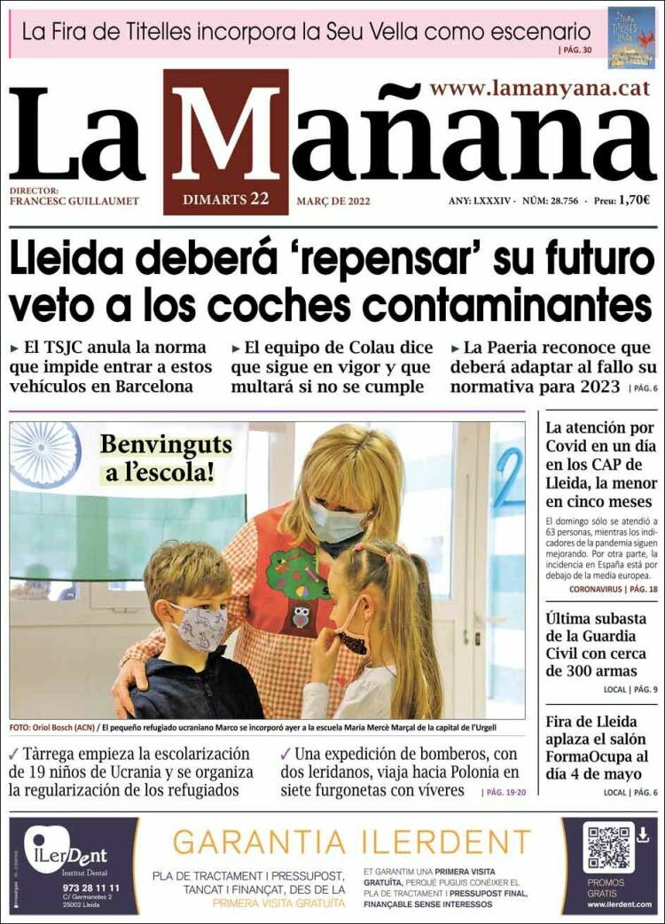 Portada de La Mañana - Diari de Ponent (España)