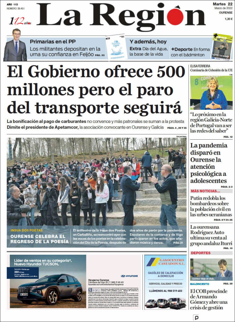 Portada de La Región de Ourense (España)