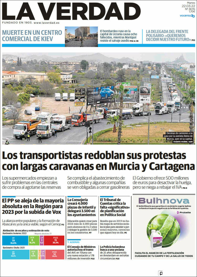 Portada de La Verdad de Murcia (España)