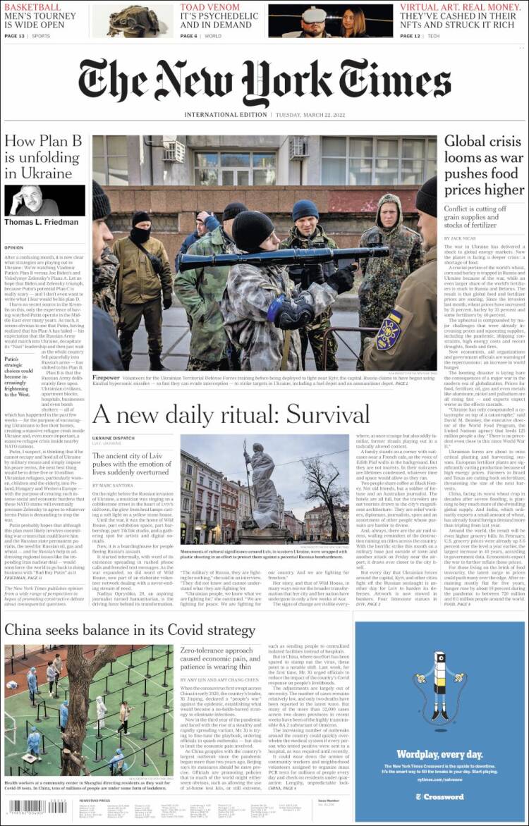 Portada de International New York Times (Europa)