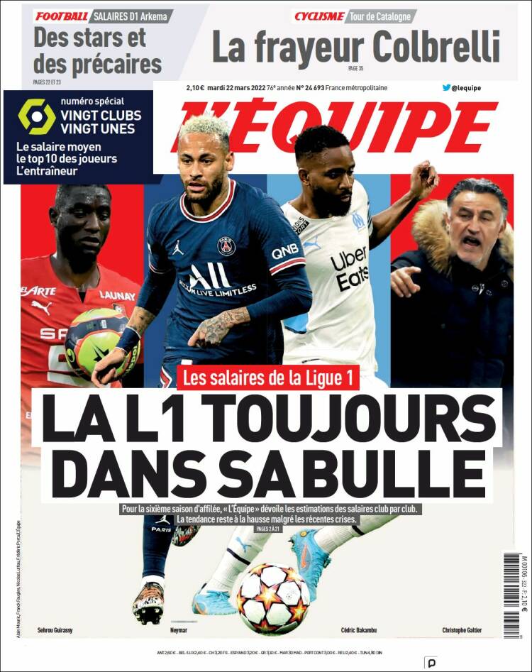 Portada de L'Equipe (Francia)