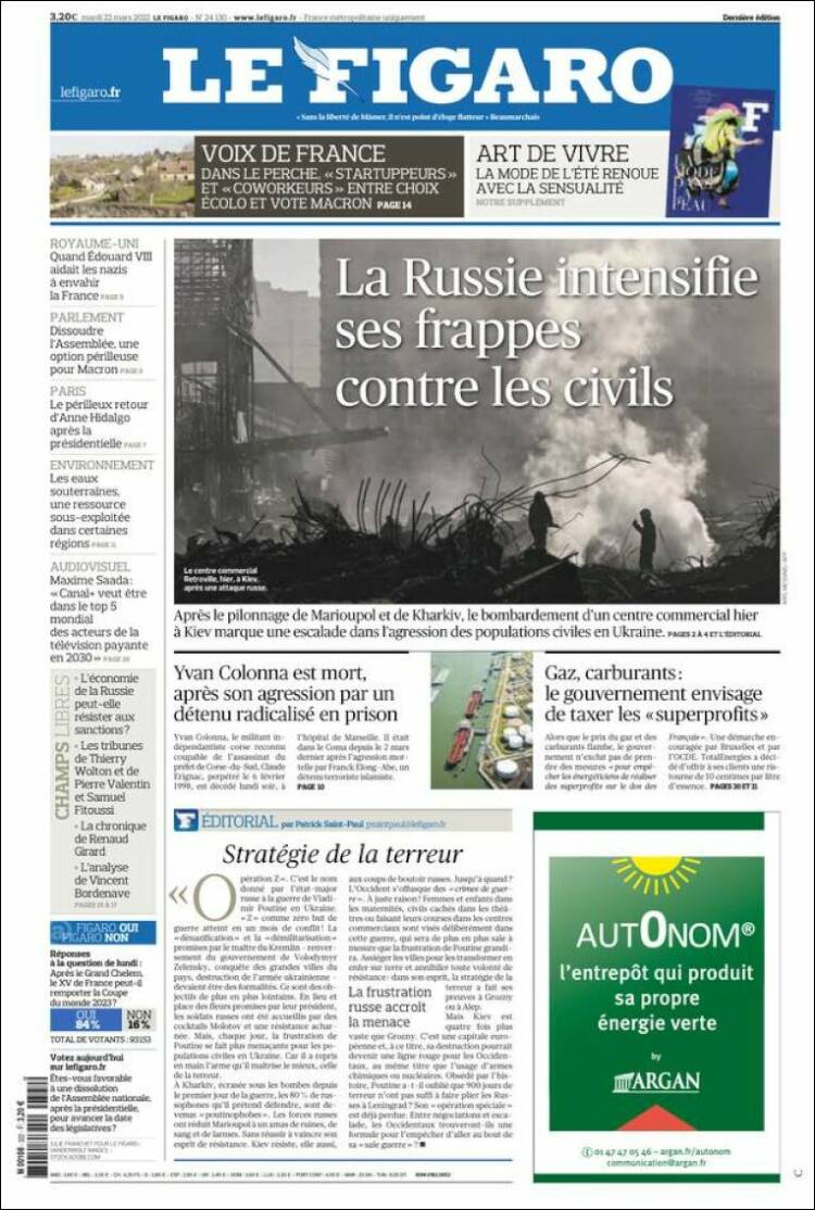 Portada de Le Figaro (Francia)