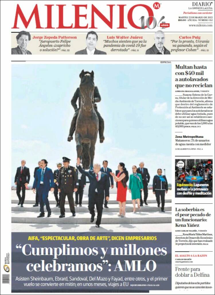 Portada de Milenio - Laguna (M&eacute;xico)