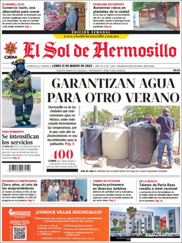 Portada de El Sol de Hermosillo (M&eacute;xico)