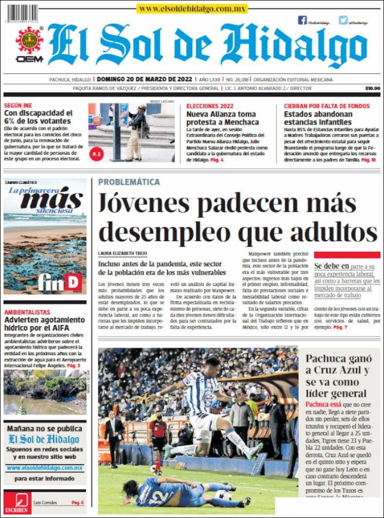 Portada de El Sol de Hidalgo (M&eacute;xico)